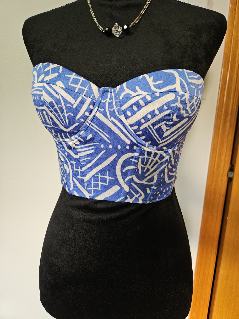 SHEIN Light Blue and White Strapless Bustier Top